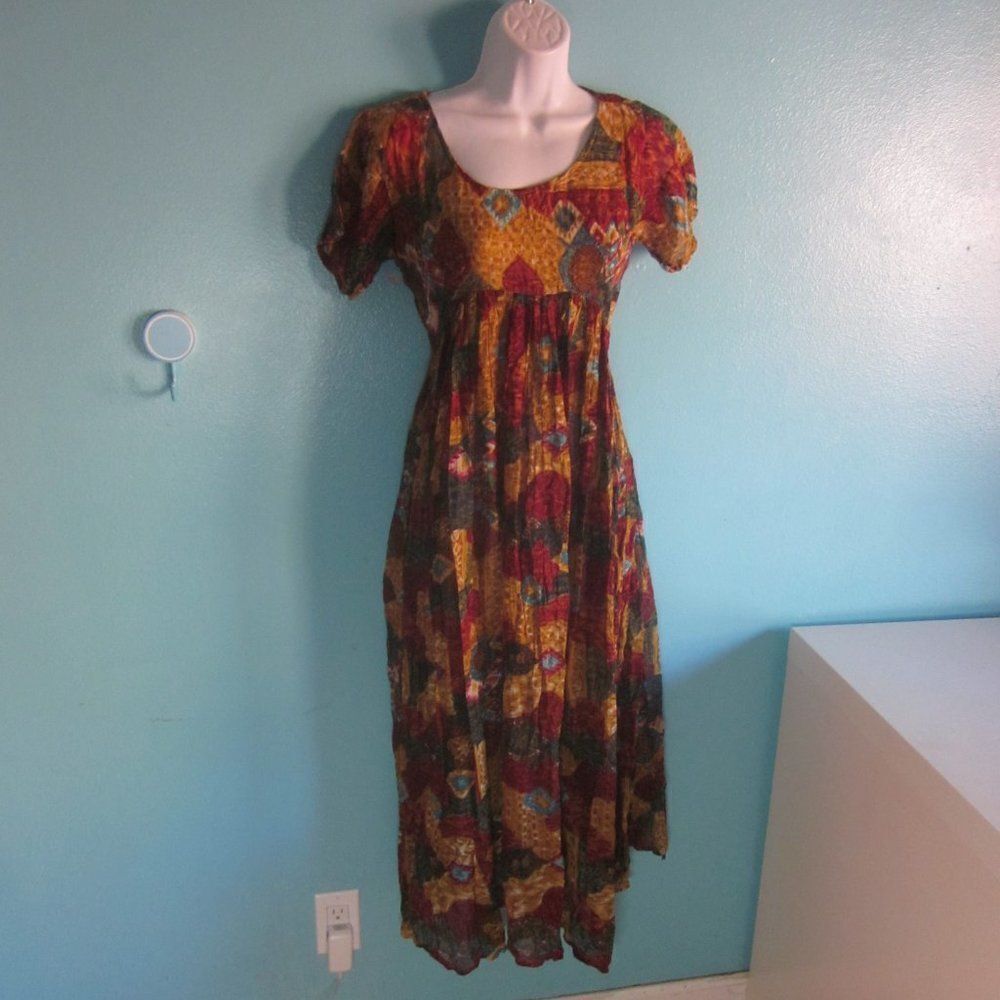 Sita Nepal Boho Fit - Flare Womens Size S Vintage Long Floral Midi Summer Dress